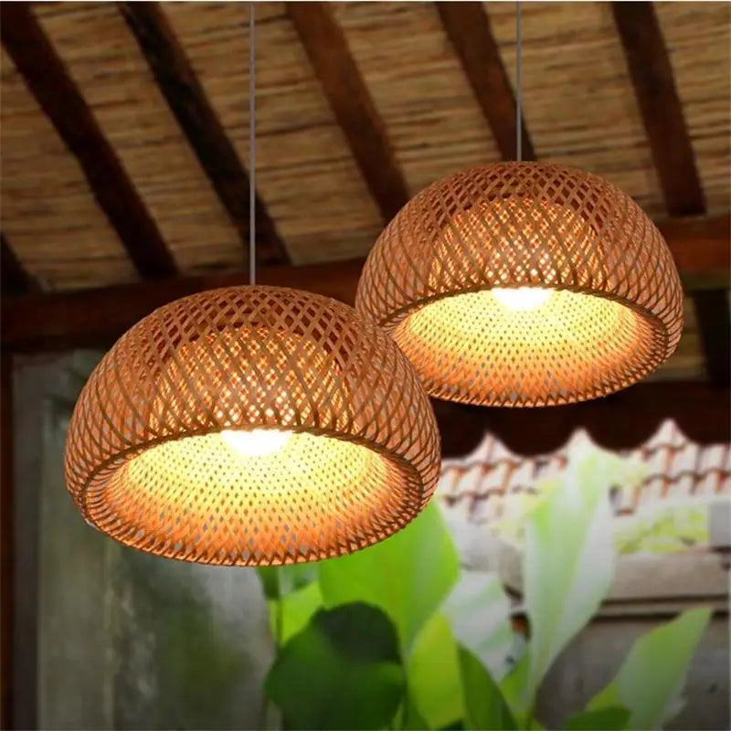 Bamboo Pendant Lamp - Hand Knitted Natural Design E27
