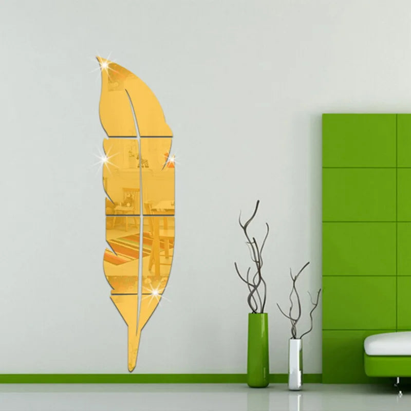 DIY Feather Plume 3D Mirror Wall Decal - Modern Acrylic Wall Art Sticker