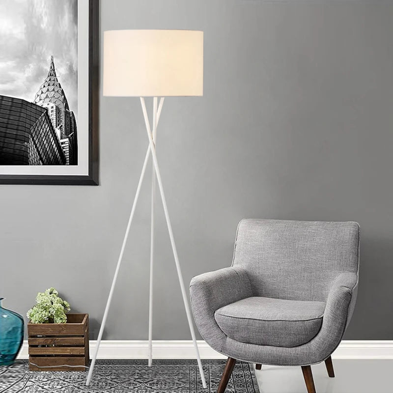 Modern LED Floor Lamp - Elegant Wood & Metal Design with Fabric Shade