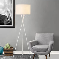 Modern LED Floor Lamp - Elegant Wood & Metal Design with Fabric Shade