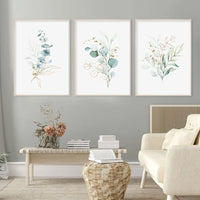 Green Gold Leaves Floral Poster - Botanical Canvas Print