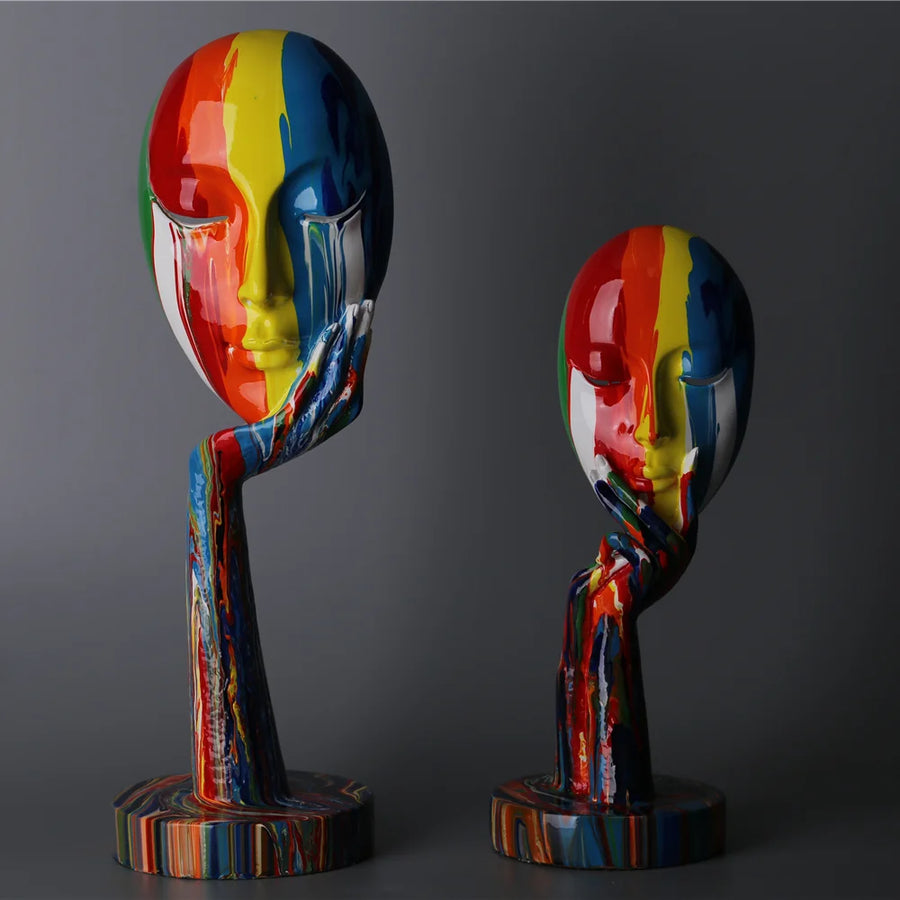 Creative Painted Colorful Woman Face Statues - Resin Art Sculpture