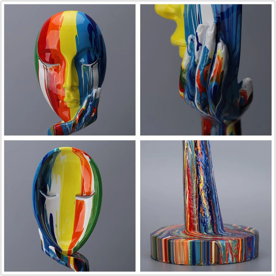 Creative Painted Colorful Woman Face Statues - Resin Art Sculpture