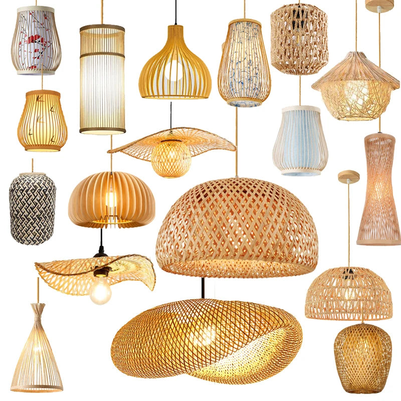 Bamboo Pendant Lamp - Hand Knitted Natural Design E27