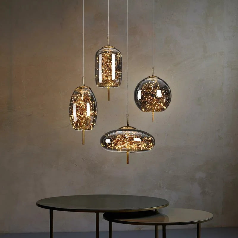Full of Star Luxury Long Line Pendant Light - Glass Stone LED