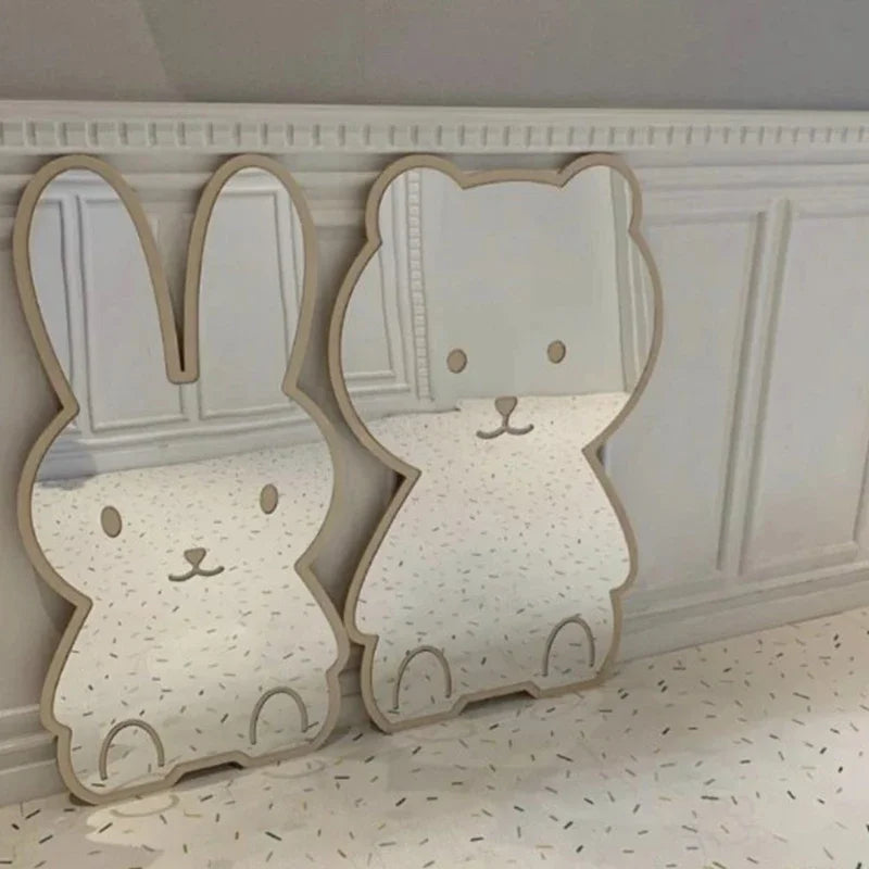 Children's Cartoon Character Decorative Wall Mirror - Acrylic & Wood Design