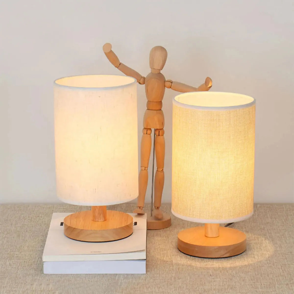 Wooden Cylinder LED Table Lamp
