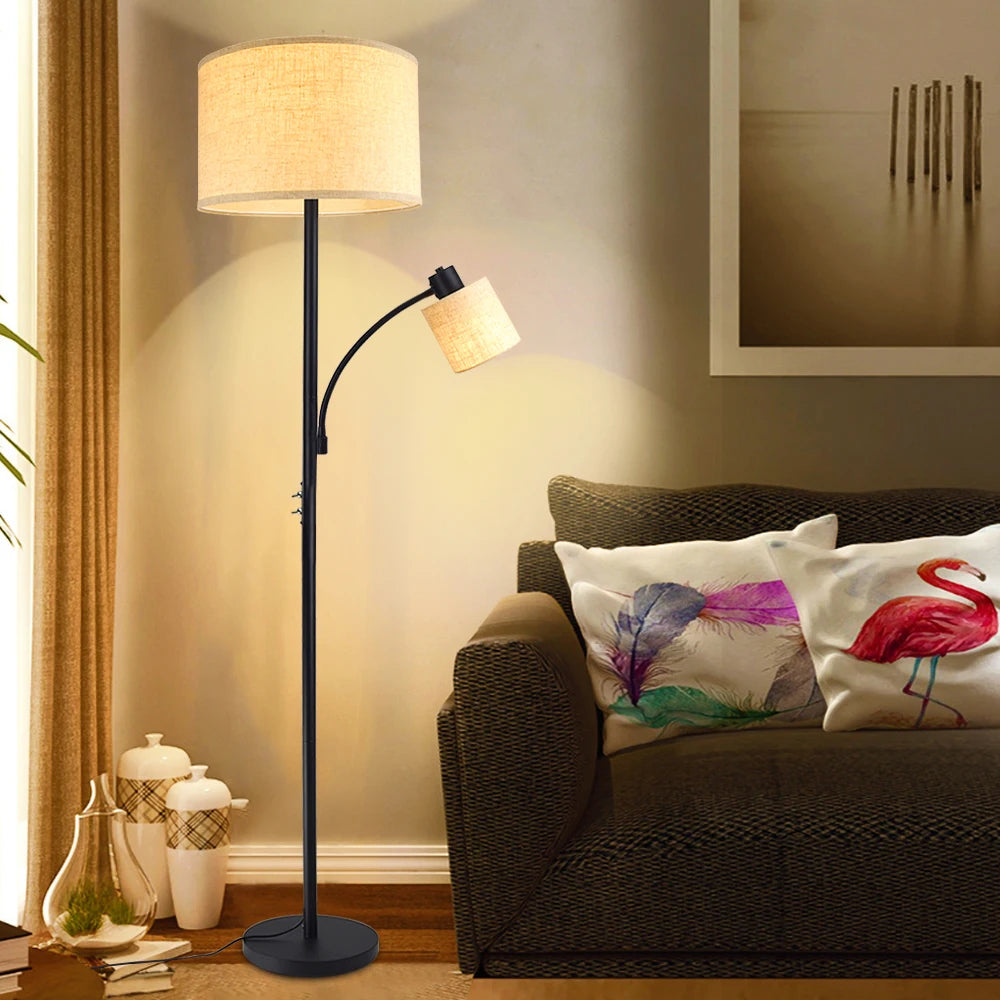 Modern Adjustable Floor Lamp - Gold LED Standing Light with Drum Shade