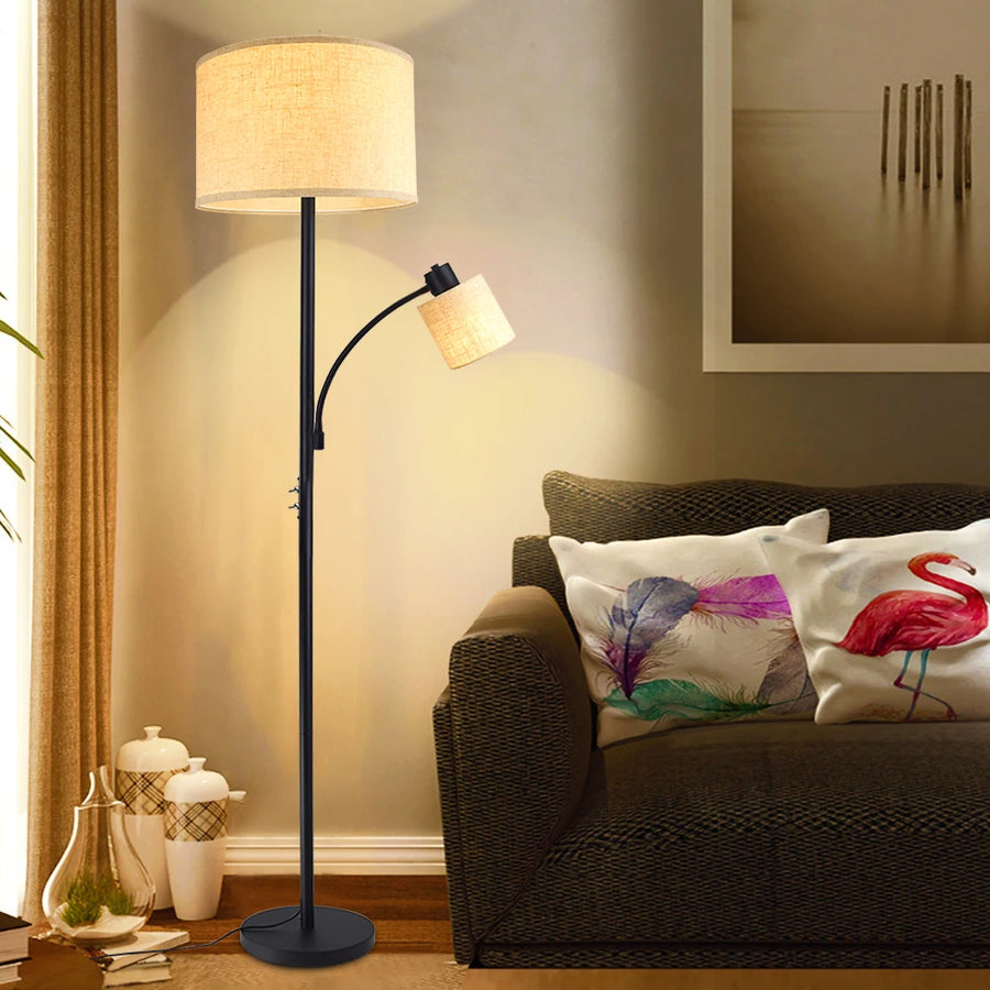 Modern Adjustable Floor Lamp - Gold LED Standing Light with Drum Shade