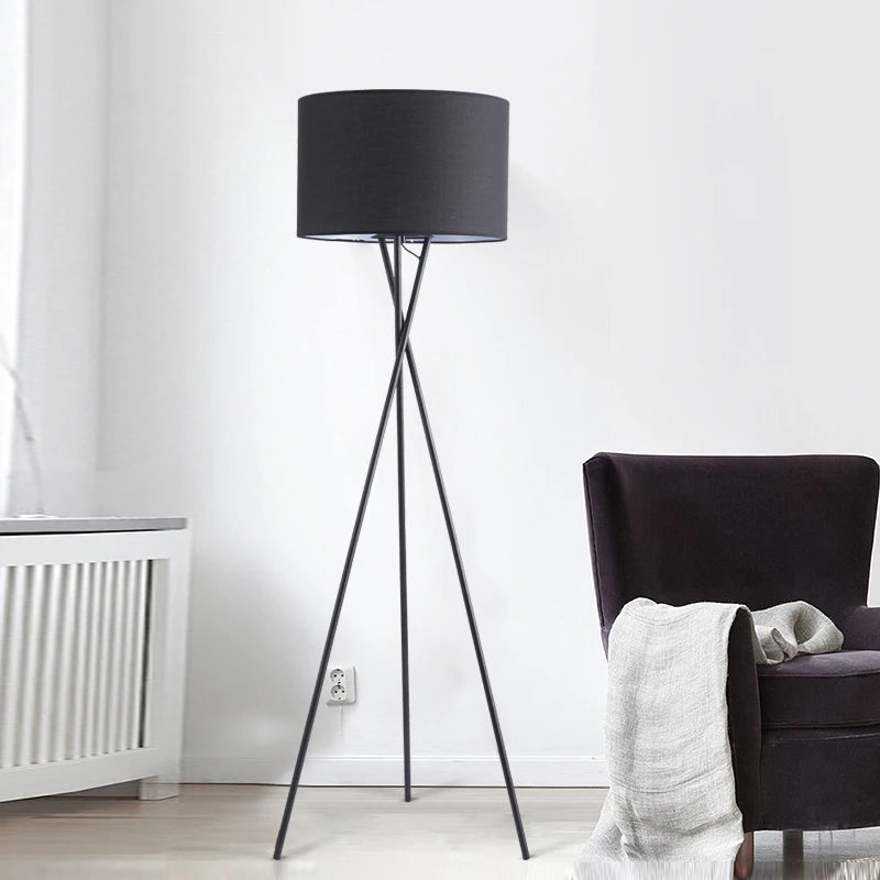 Modern LED Floor Lamp - Elegant Wood & Metal Design with Fabric Shade
