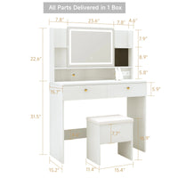 Modern Dressing Table with Mirror & Stool - 80x37x132CM Complete Set