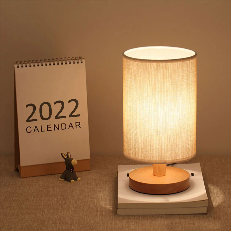 Cylinder Wooden Table Lamp - Silver LED Design