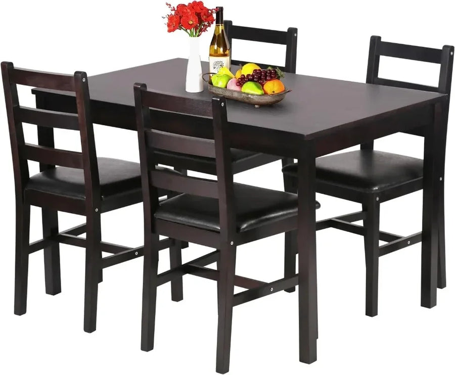 5-Piece Industrial Dining Table Set - Rustic Wood & Steel