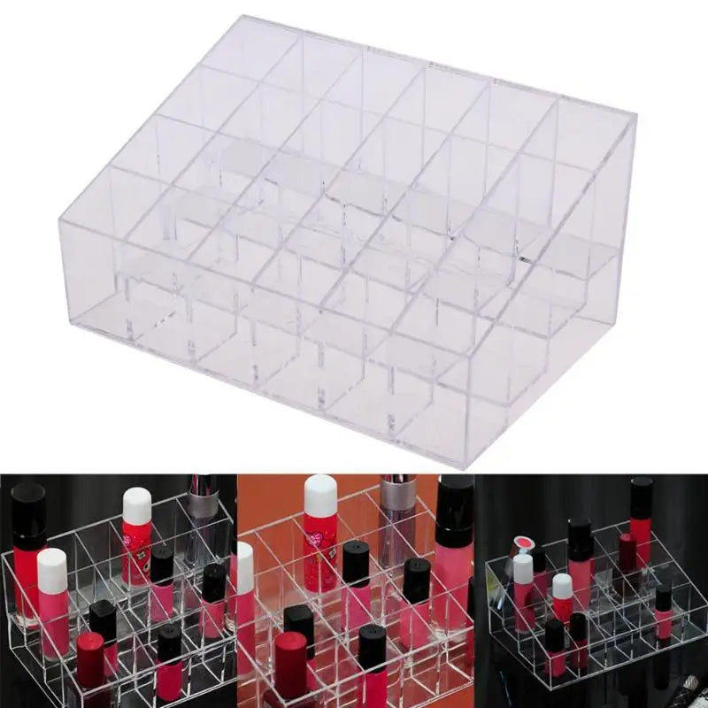 24-Grid Acrylic Makeup Organizer - Clear Plastic Storage Solution