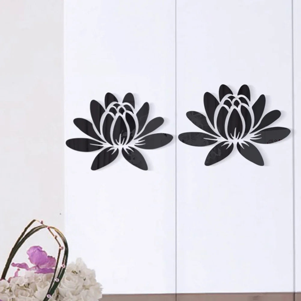 Lotus Flower 3D Mirror Wall Decal - Elegant Acrylic Wall Art Sticker