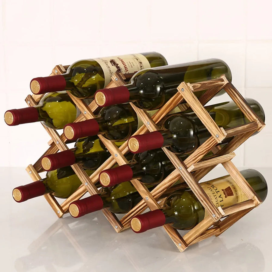 Collapsible Wooden Wine Bottle Rack - Space-Saving Storage