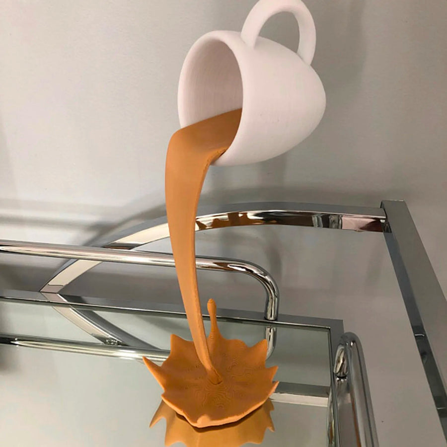 Floating Spilling Coffee Cup Sculpture - Whimsical Resin Art