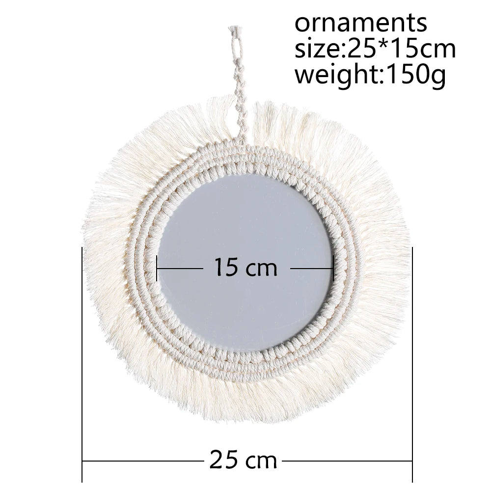 Macrame Fringe Round Mirror