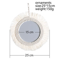 Hanging Wall Mirror with Macrame Fringe - Decorative Boho Round Mirror