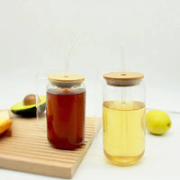 Premium Borosilicate Glass Cup with Bamboo Lid & Straw - 550ml