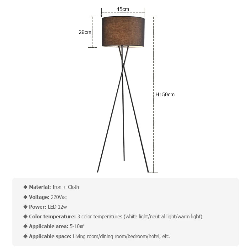 Modern LED Floor Lamp - Elegant Wood & Metal Design with Fabric Shade