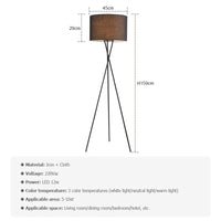 Modern LED Floor Lamp - Elegant Wood & Metal Design with Fabric Shade