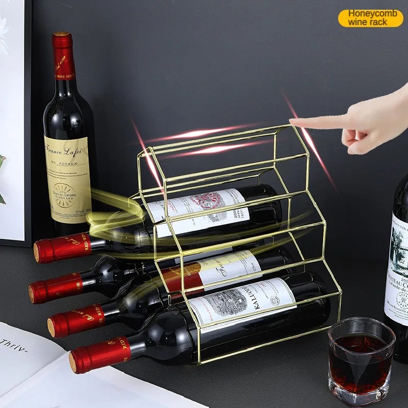 Modern Metal Honeycomb Wine Rack - Stylish 8-Bottle Storage