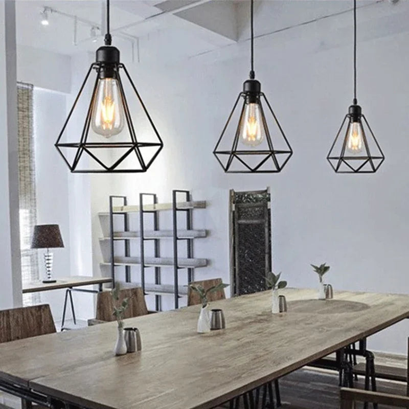Retro Industrial Pendant Light - Black Metal E27 LED