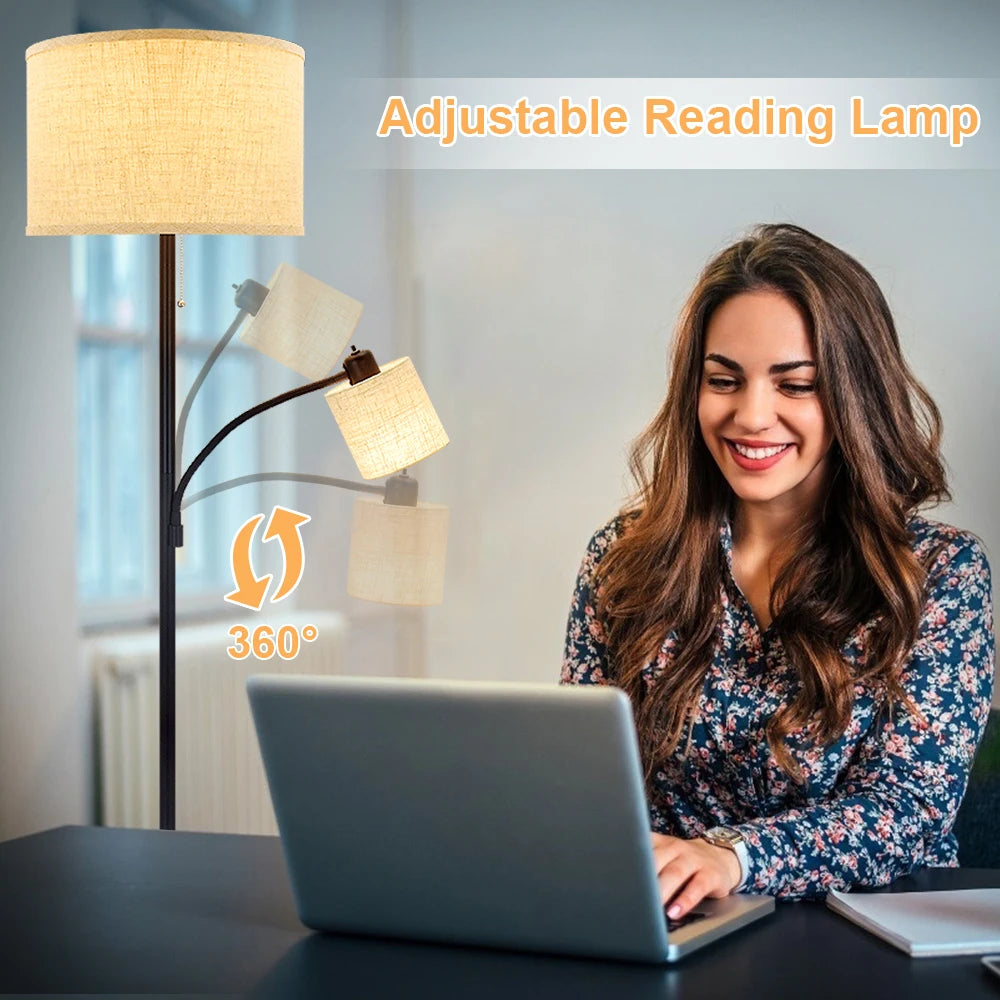 Modern Adjustable Floor Lamp - Gold LED Standing Light with Drum Shade