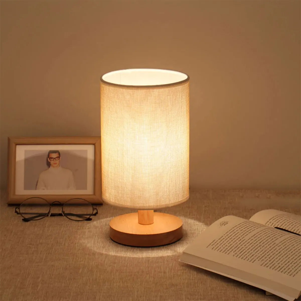 Wooden Cylinder LED Table Lamp
