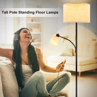 Modern Adjustable Floor Lamp - Gold LED Standing Light with Drum Shade