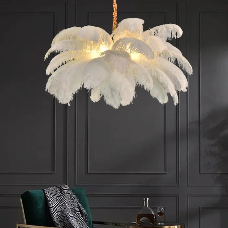 Handwoven Feather Pendant Chandelier
