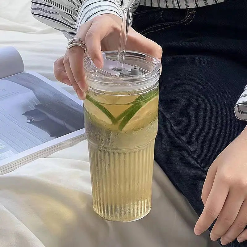 Non-Slip Straw Glass Tumbler