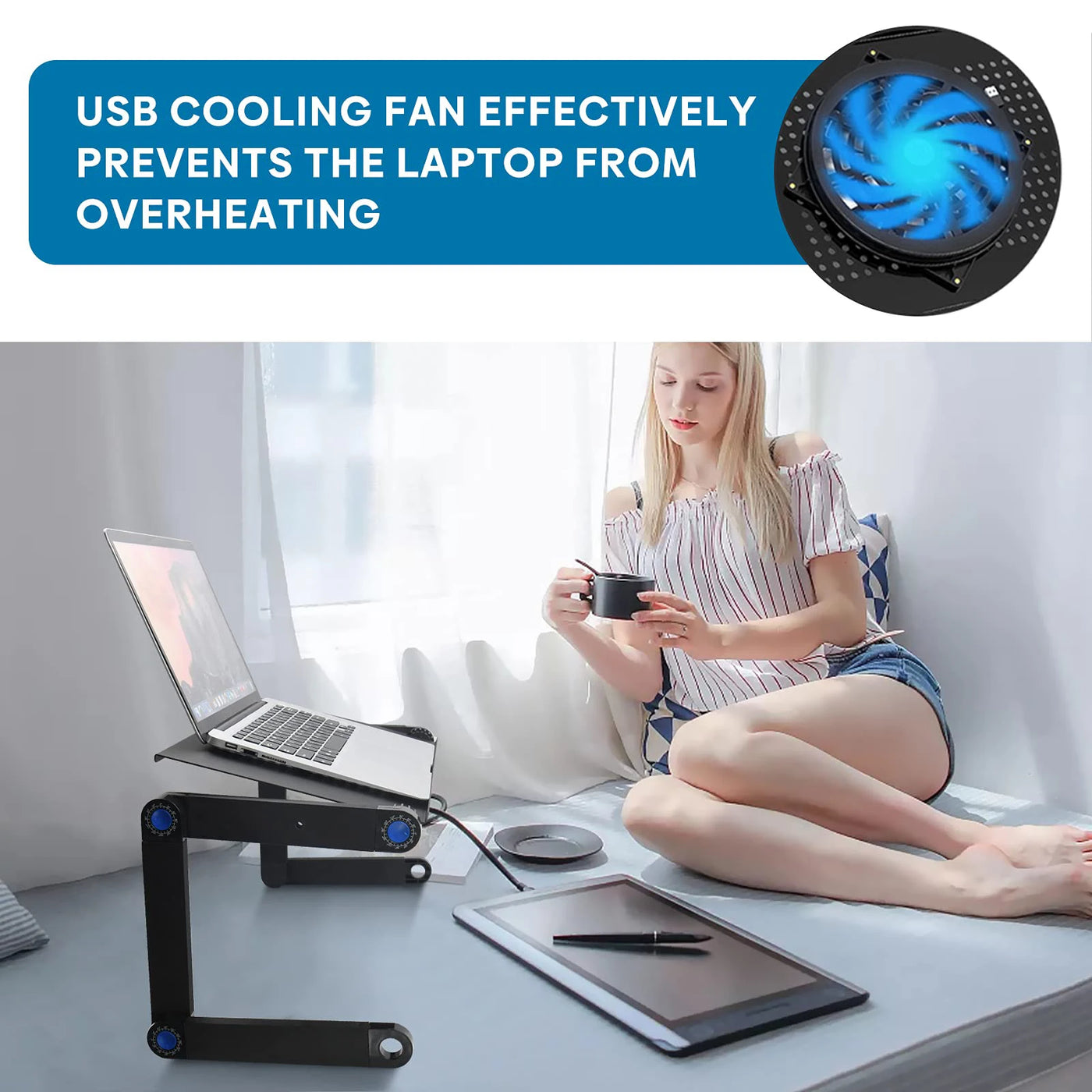 Adjustable Aluminum Laptop Desk - Portable Ergonomic Stand