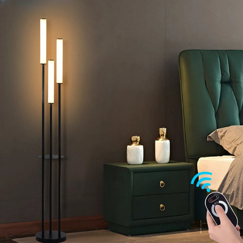 Modern LED Shelf Floor Lamp - Dimmable Reading Light with Remote Control
