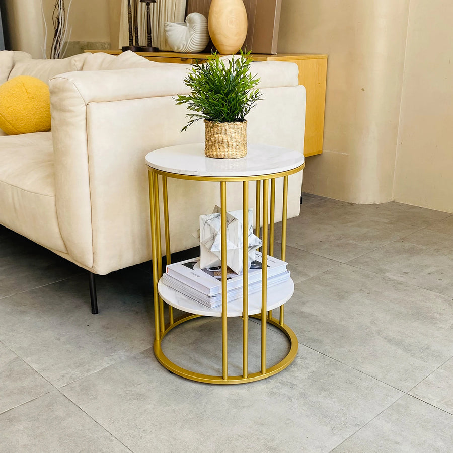 Round Marble Accent Coffee Table with Hidden Storage - 15.7"