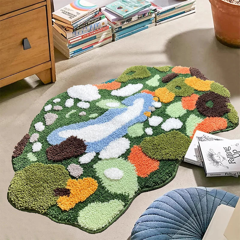 Luxury Green Moss Style Back Rug - Plush Polyester Carpet