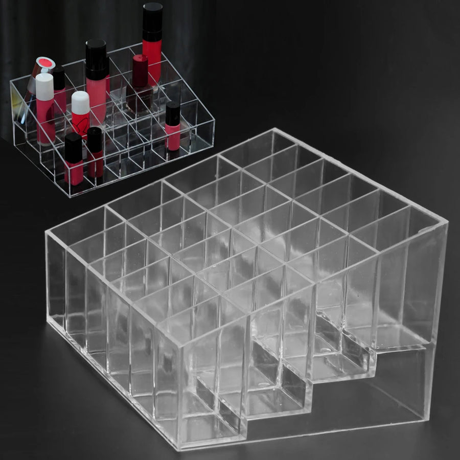 24-Grid Acrylic Makeup Organizer - Clear Plastic Storage Solution