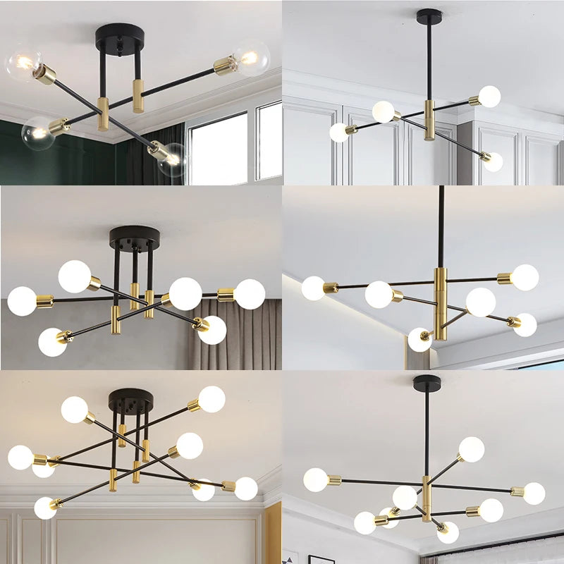 Modern LED Edison Bulbs Chandelier - Matte Black Semi-Flush