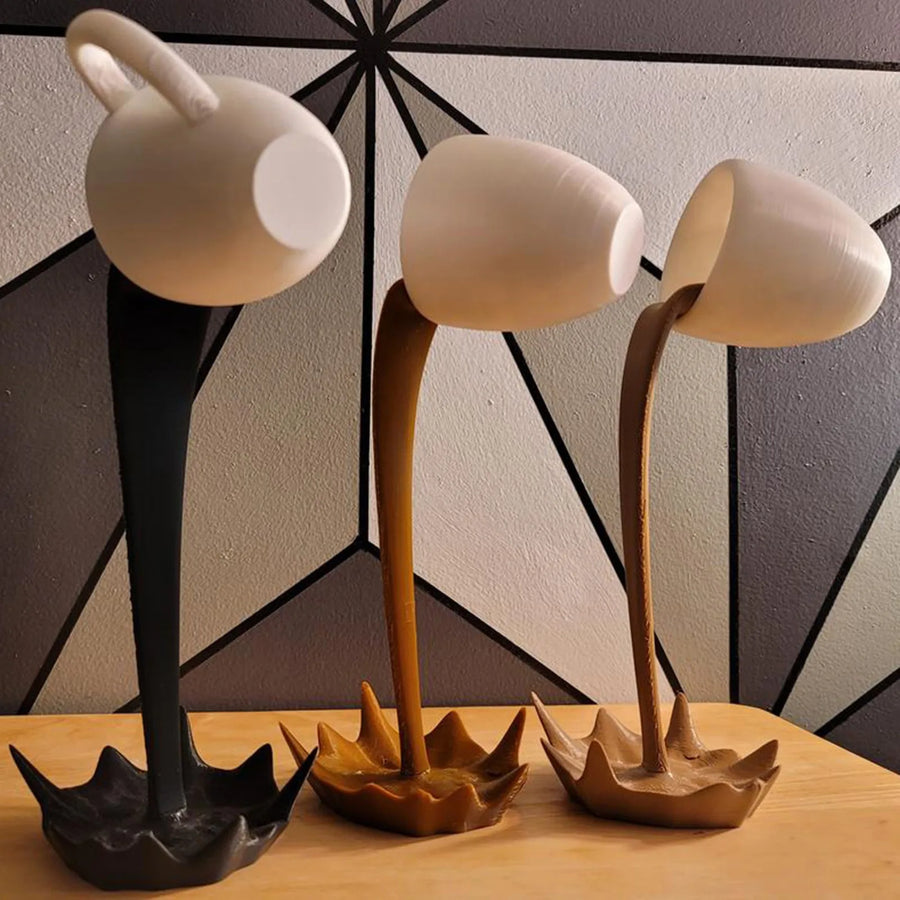Floating Spilling Coffee Cup Sculpture - Whimsical Resin Art