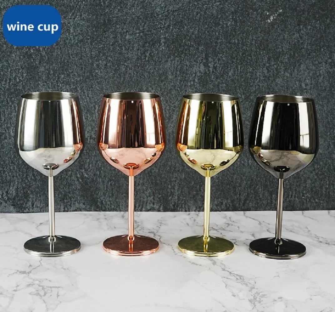 500ML Stainless Steel Wine Glass - Metallic Finish Goblet