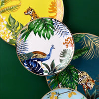 Forest Animal Pattern Ceramic Dinner Plates - Whimsical Eco-Friendly Set