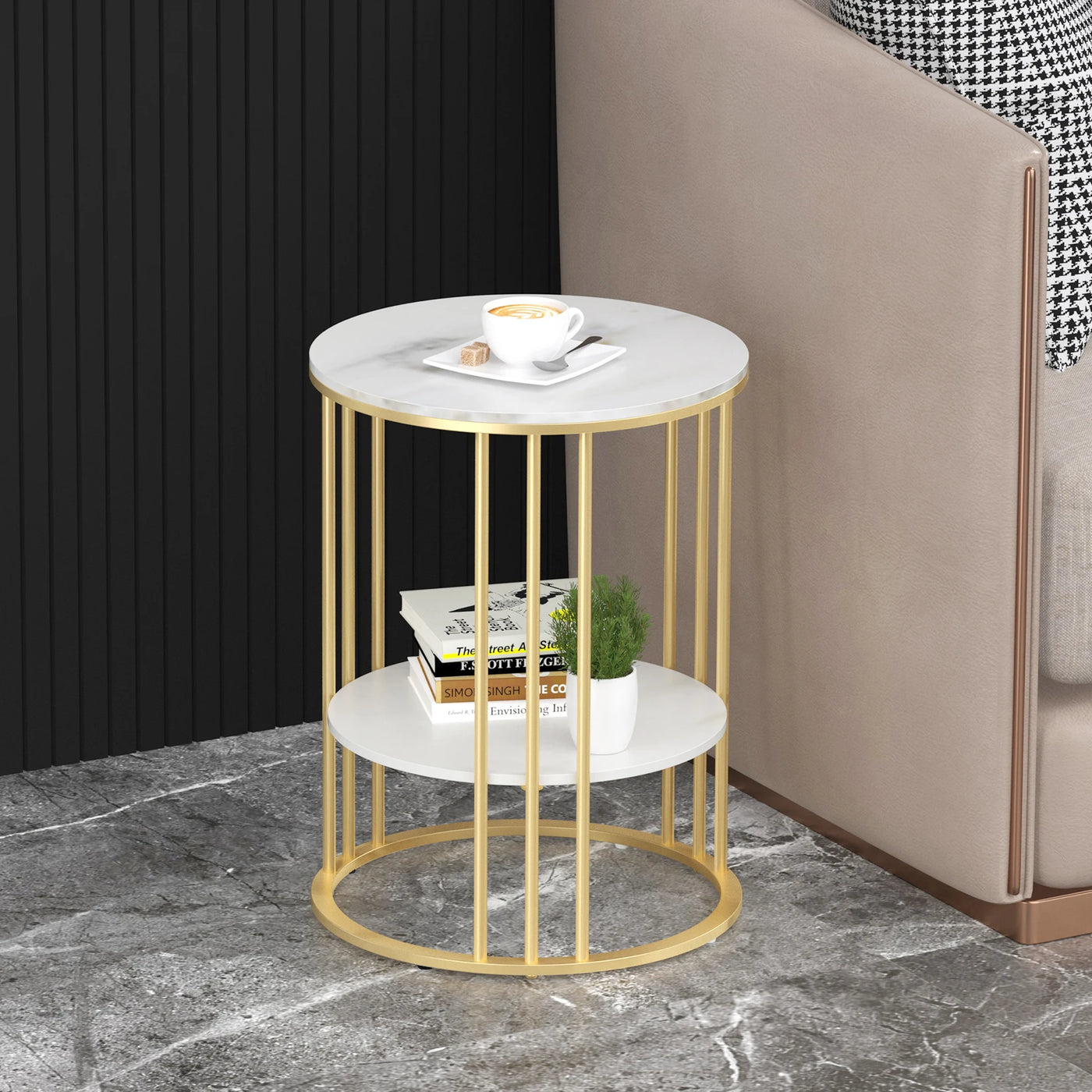 Round Marble Accent Coffee Table with Hidden Storage - 15.7"
