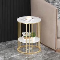 Round Marble Accent Coffee Table with Hidden Storage - 15.7"