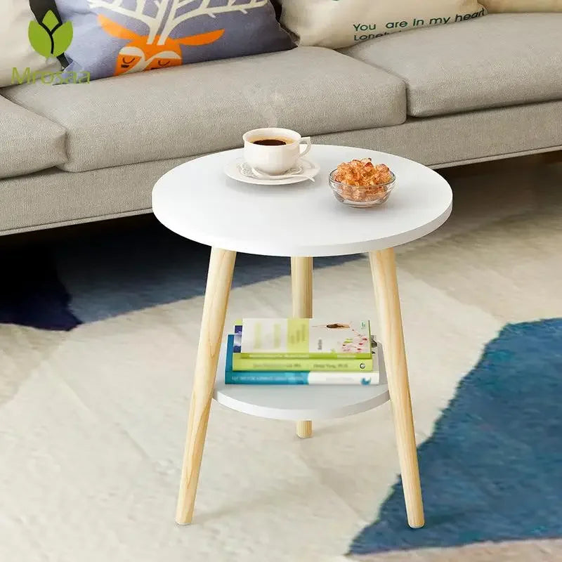 Creative Nordic Low Round Coffee Table - Solid Wood with Storage
