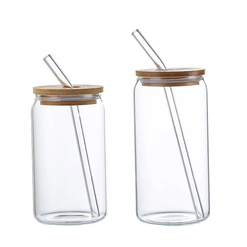 Premium Borosilicate Glass Cup with Bamboo Lid & Straw - 550ml