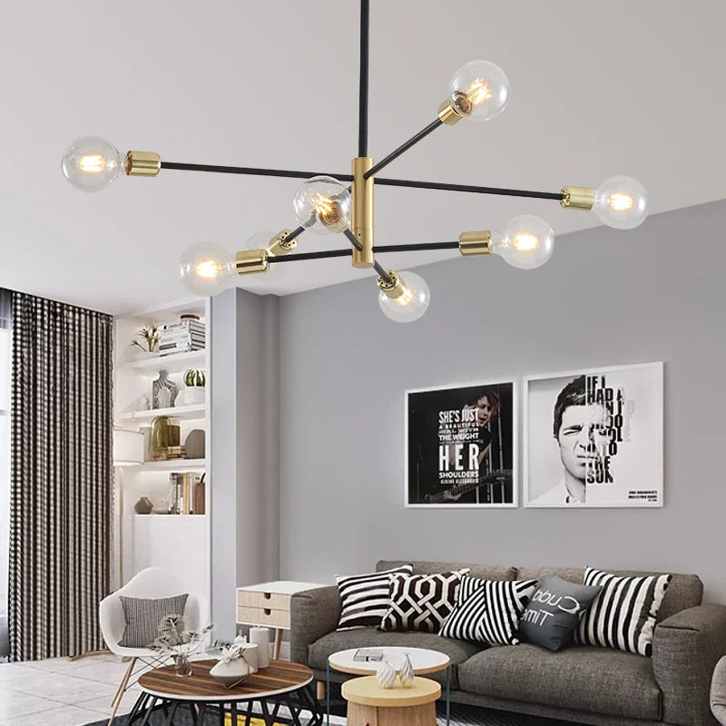 Modern LED Edison Bulbs Chandelier - Matte Black Semi-Flush