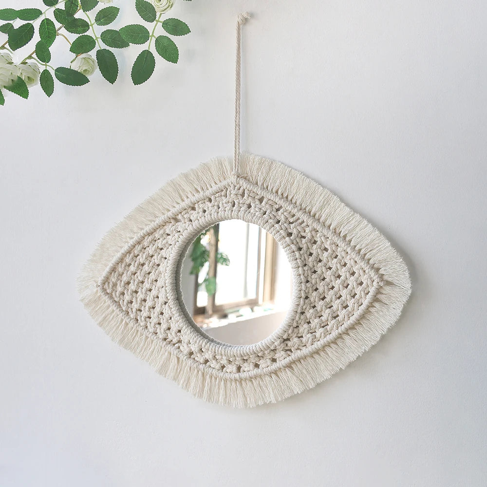 Macrame Fringe Round Mirror