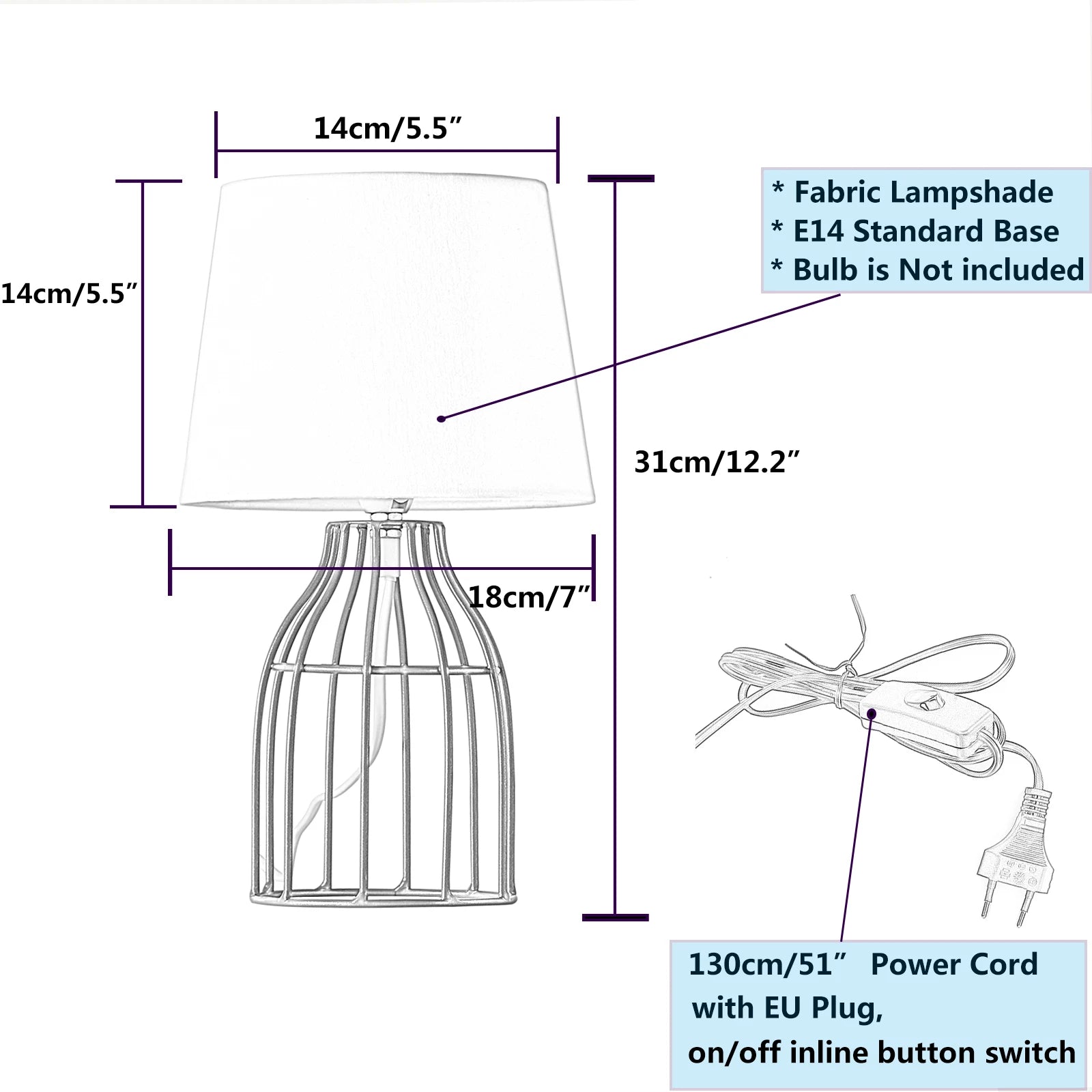 White Metal Fabric Table Lamp