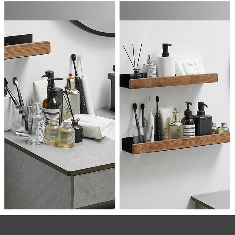 Nordic Style Wooden Wall Shelf - Iron Frame with Vase Feature 40CM